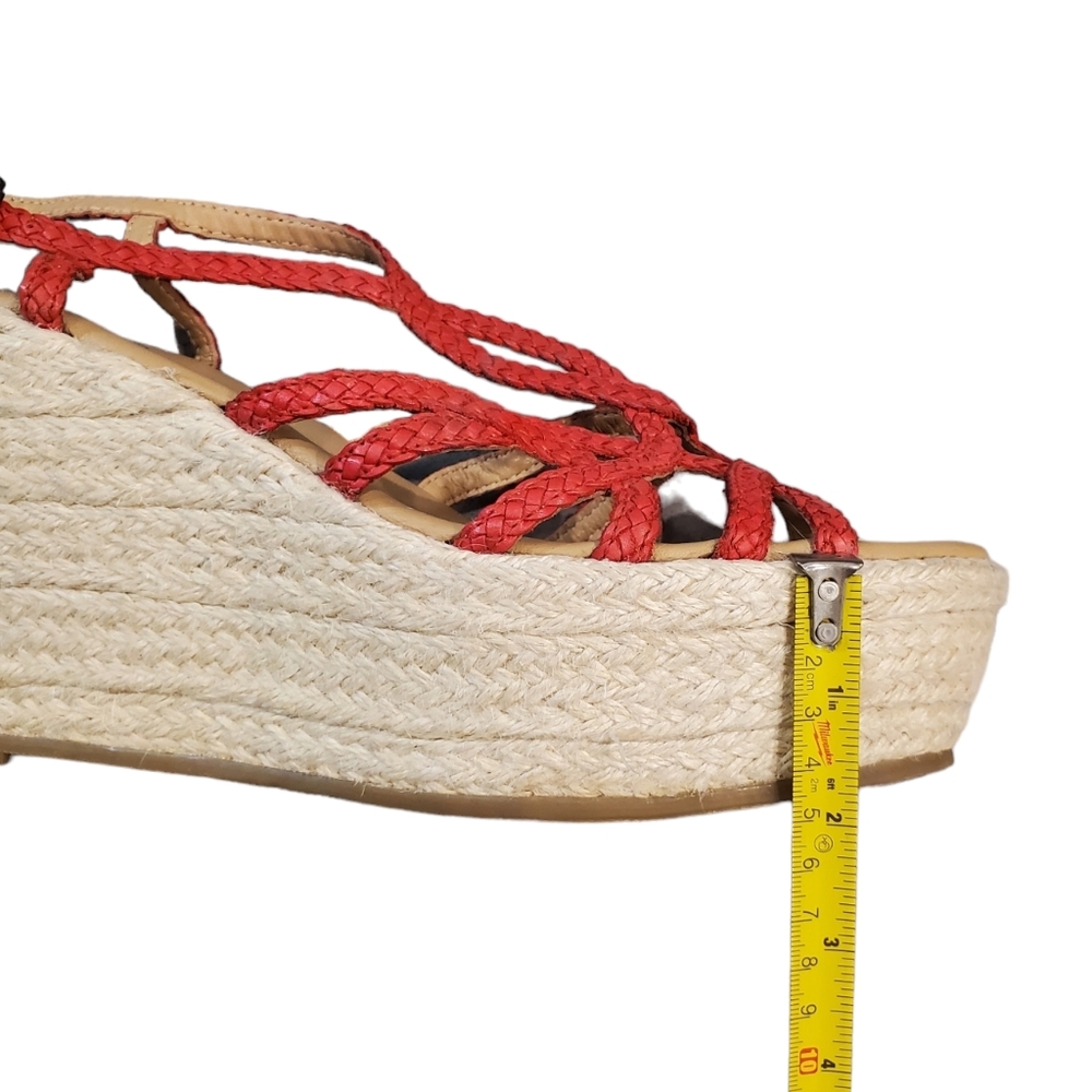 Vintage Foundry Espadrill Sandals Womens Size 10 Red Ankle Straps Wedge Sandals - Picture 7 of 13